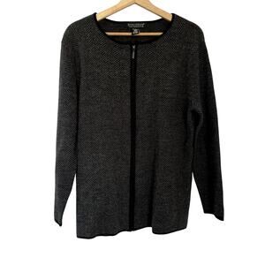 Dialogue wool blend full zip cardigan sweater jacket gray black women's M